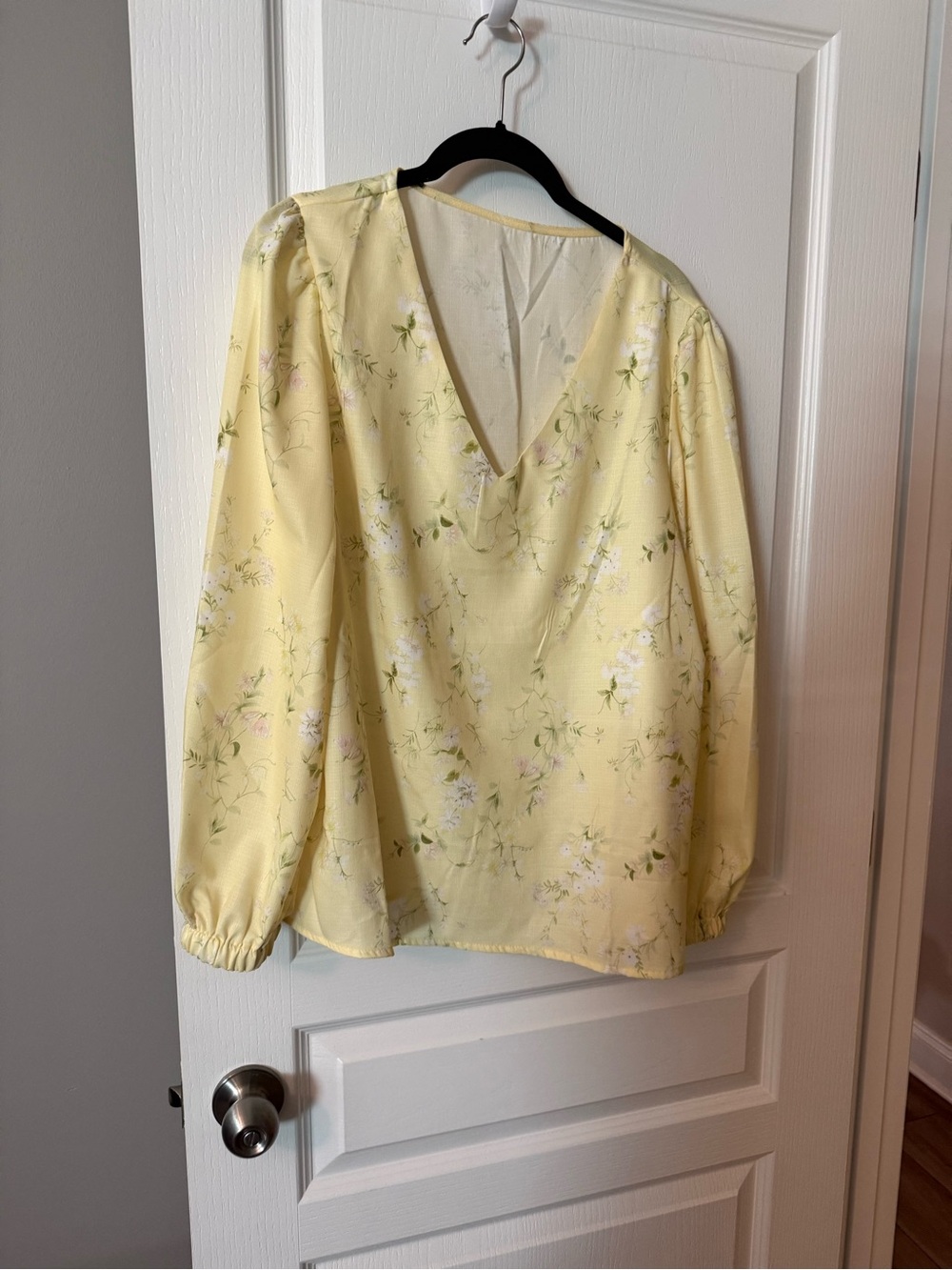 Yellow Floral V-Neck Women's Blouse